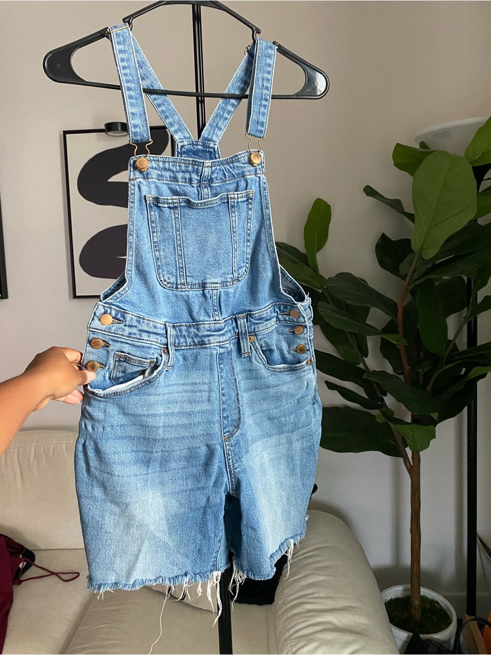Universal Thread Light Wash Denim Overalls with Adjustable Straps - Picture 2 of 7